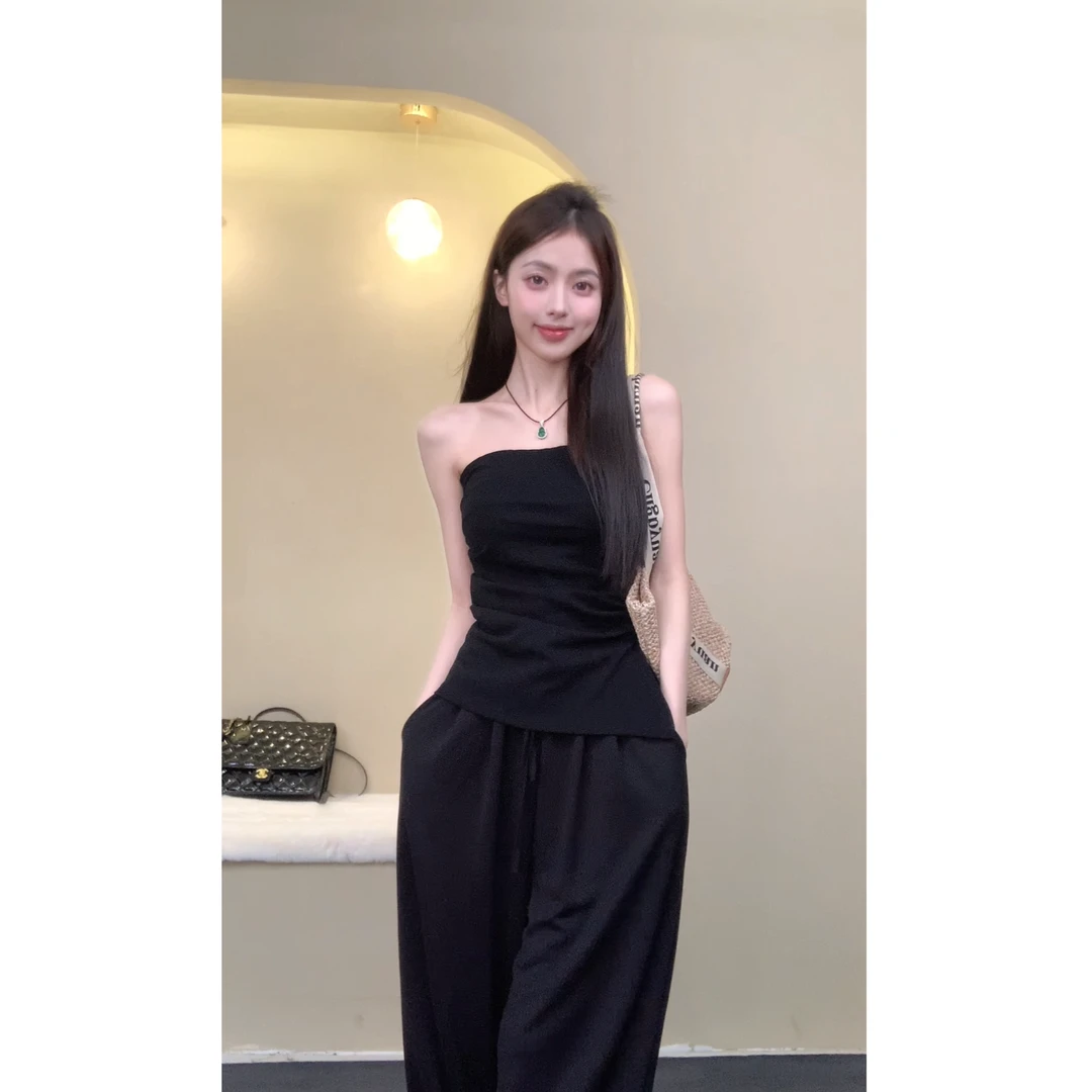 【清仓】时尚气质设计女抹胸背心法式夏季高腰辣妹性感一字肩上衣