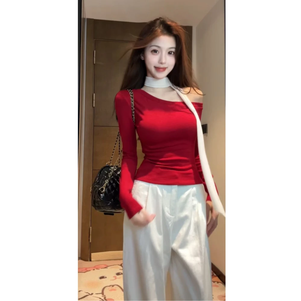 【XIAOBAWANG】法式韩系蝴蝶结系带露肩显白炸街甜美显瘦上衣W
