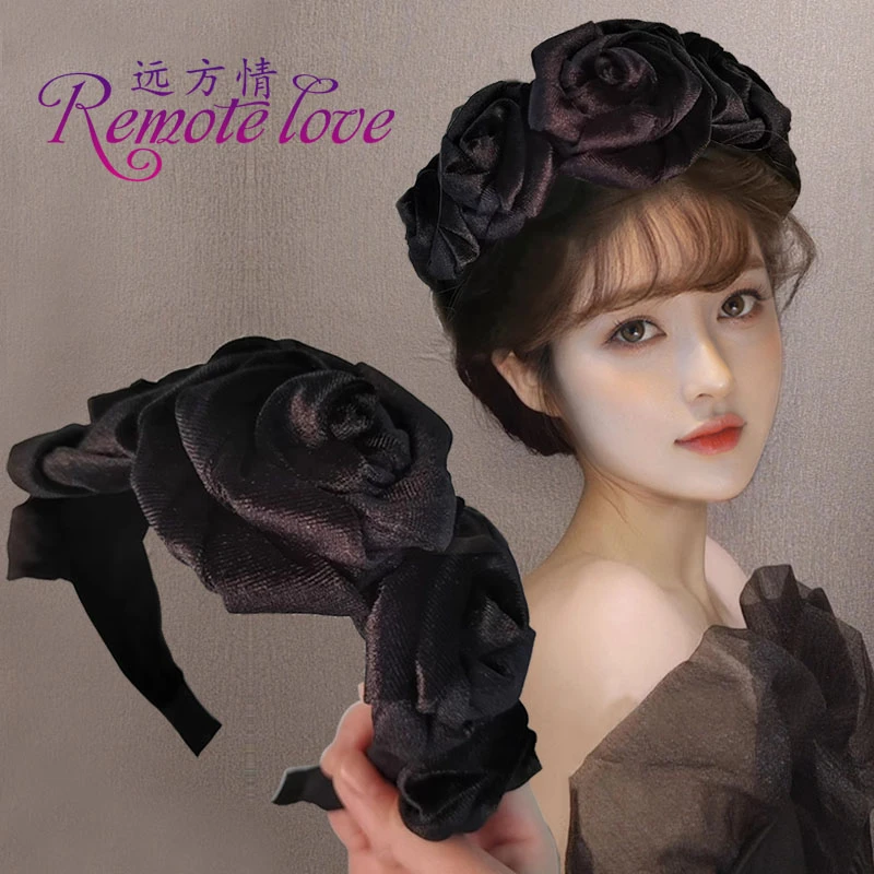 法式复古丝绒玫瑰花发箍显脸小公主发卡T2402