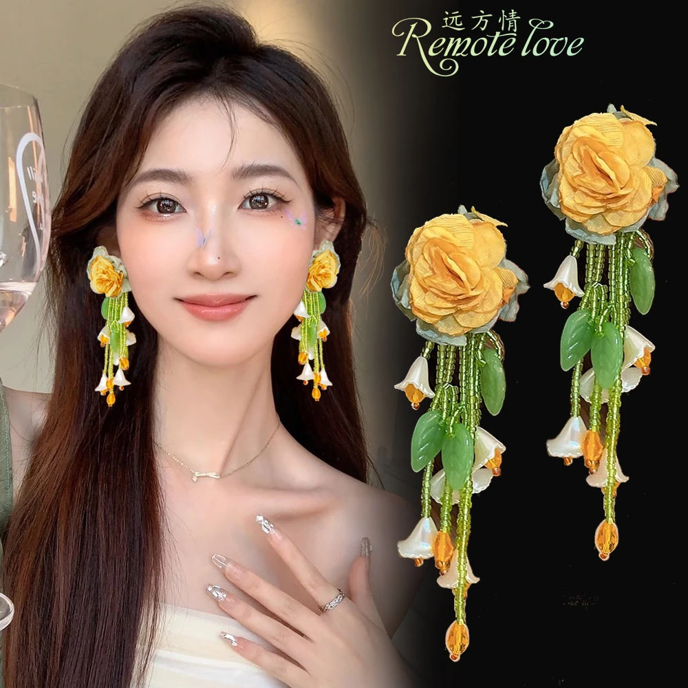 remote love/远方情 合金布艺耳饰 超仙雪纺花朵耳钉女耳环E1421