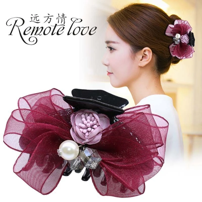 remote love/远方情 锌合金布艺发饰 娟纱蝴蝶结盘发抓夹子T293