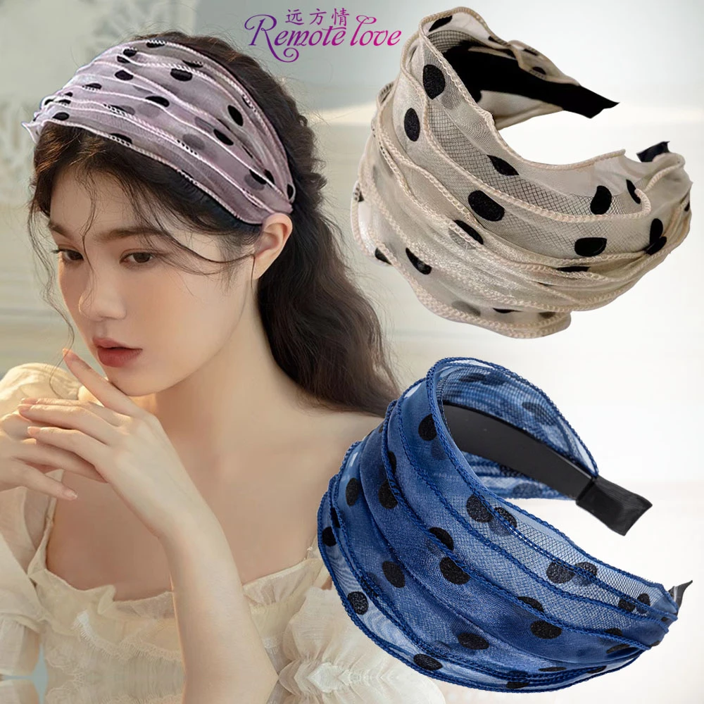 remote love/远方情轻奢网纱波点发箍甜美宽边遮白发头箍女T2198