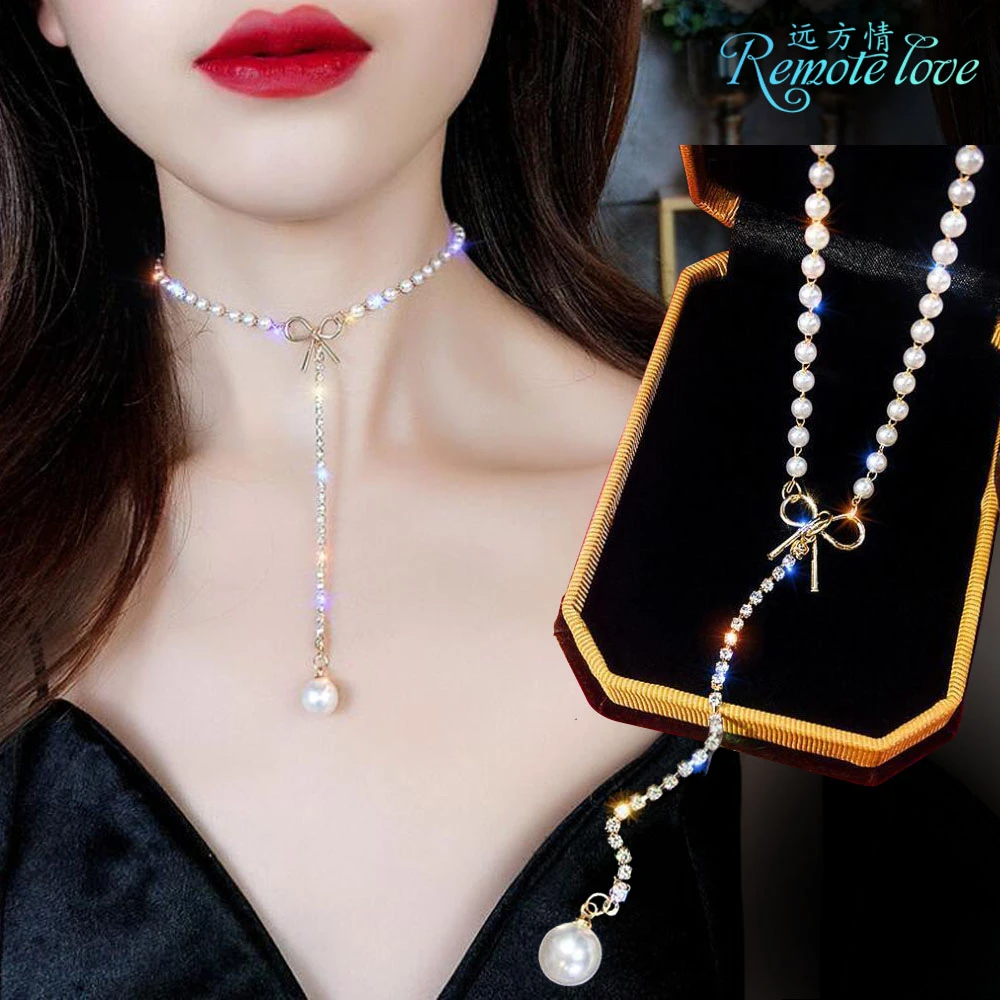 remote love/远方情 合金仿珍珠项链 设计感蝴蝶结水钻项链女N304