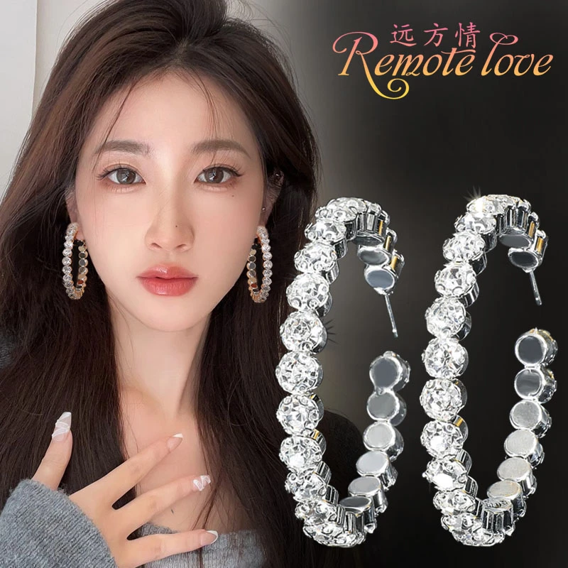 合金琉璃耳饰 轻奢满钻圈耳环气质耳圈E1998