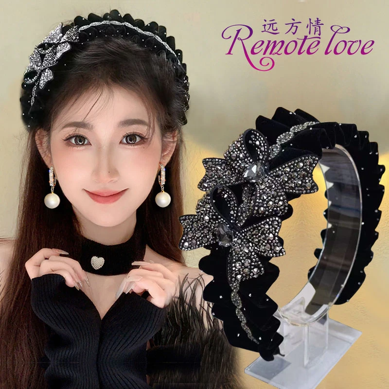 remote love/远方情高级丝绒满钻蝴蝶结发箍名媛气质发饰女T2452