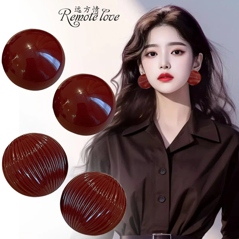 remote love/远方情 合金耳饰 复古条纹半圆金属耳环女耳钉E1567