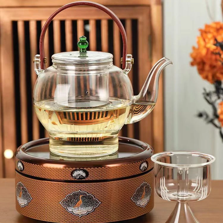 禾器 晶彩莲心壶 满容1100ml蒸煮双内胆提梁壶玻璃泡茶壶茶具简约