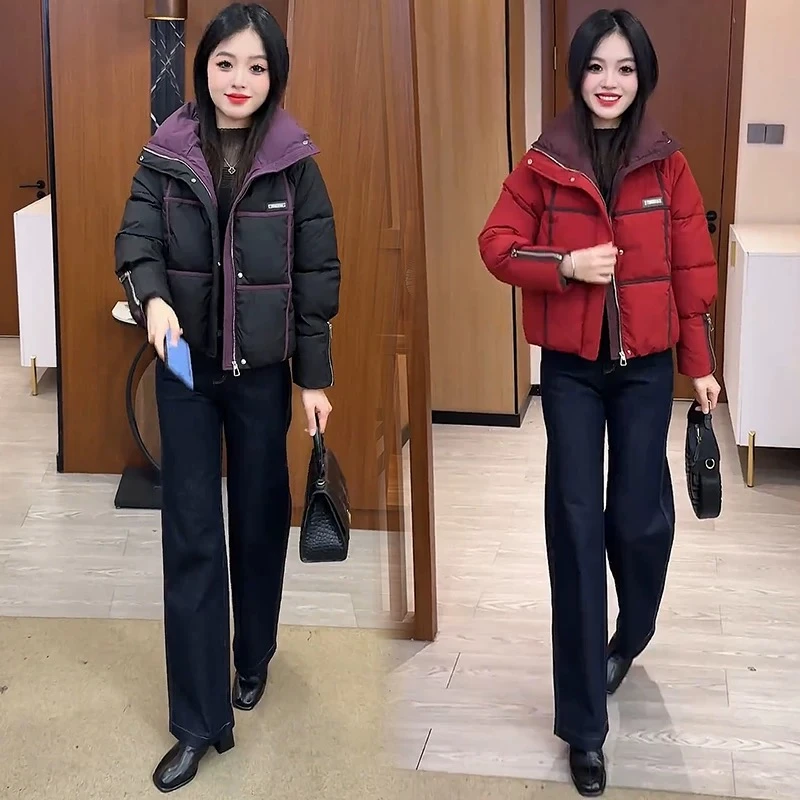 时尚棉服女2025冬季新款洋气小个子保暖撞色拼接保暖棉袄棉衣外套