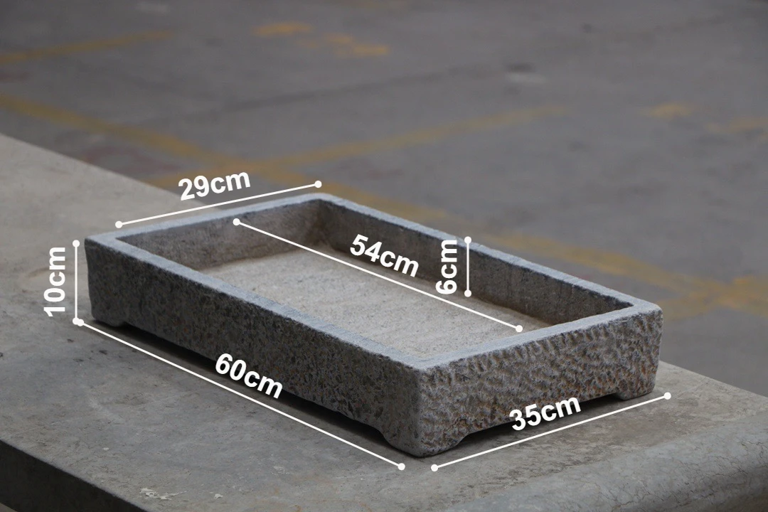 天然青石仿古石雕石盆鱼盆赏石盆内径54/30/6厘米