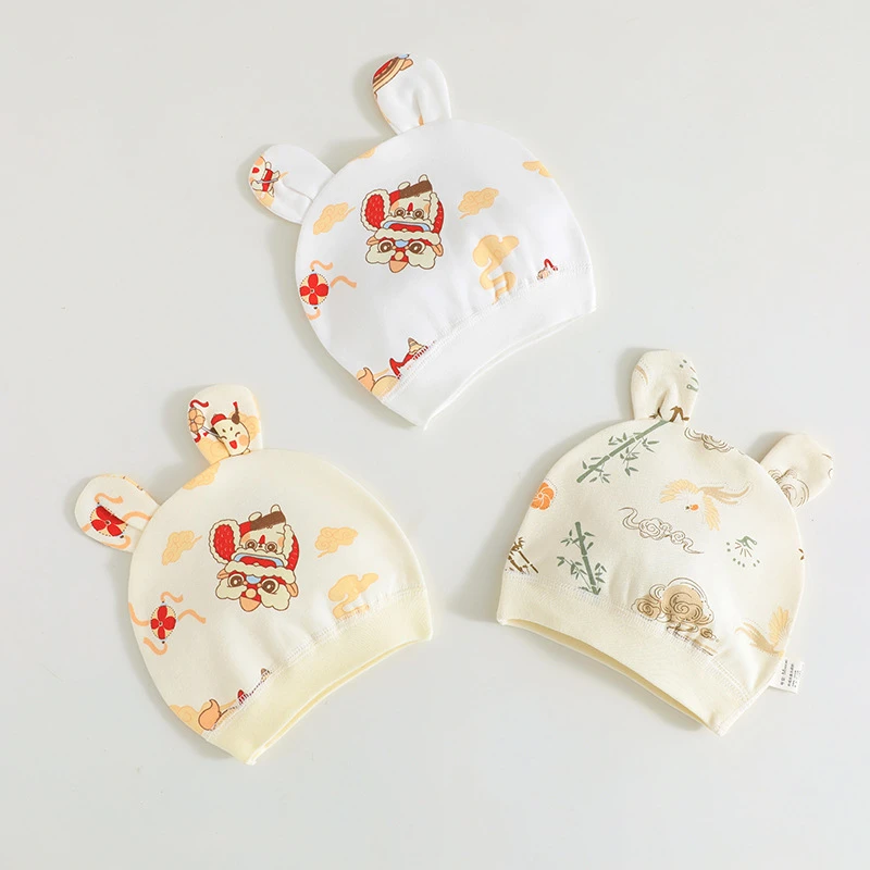 婴儿帽子新生儿纯棉胎帽宝宝无骨卡通胎帽婴幼儿0-3月婴儿帽子潮