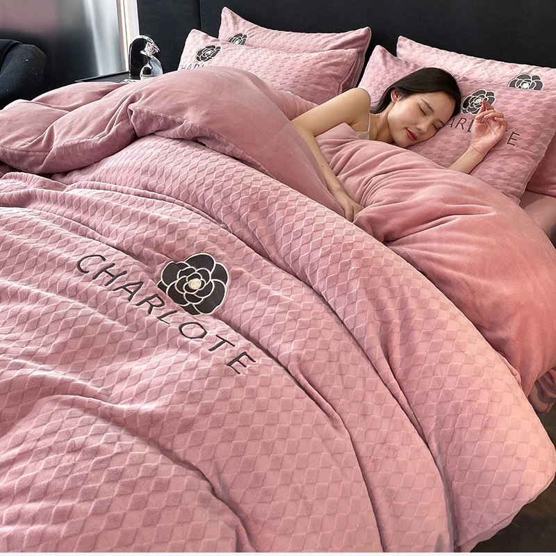 冬款牛奶绒四件套珊瑚绒床单加绒加厚冬季法兰被套床品毛绒三件套