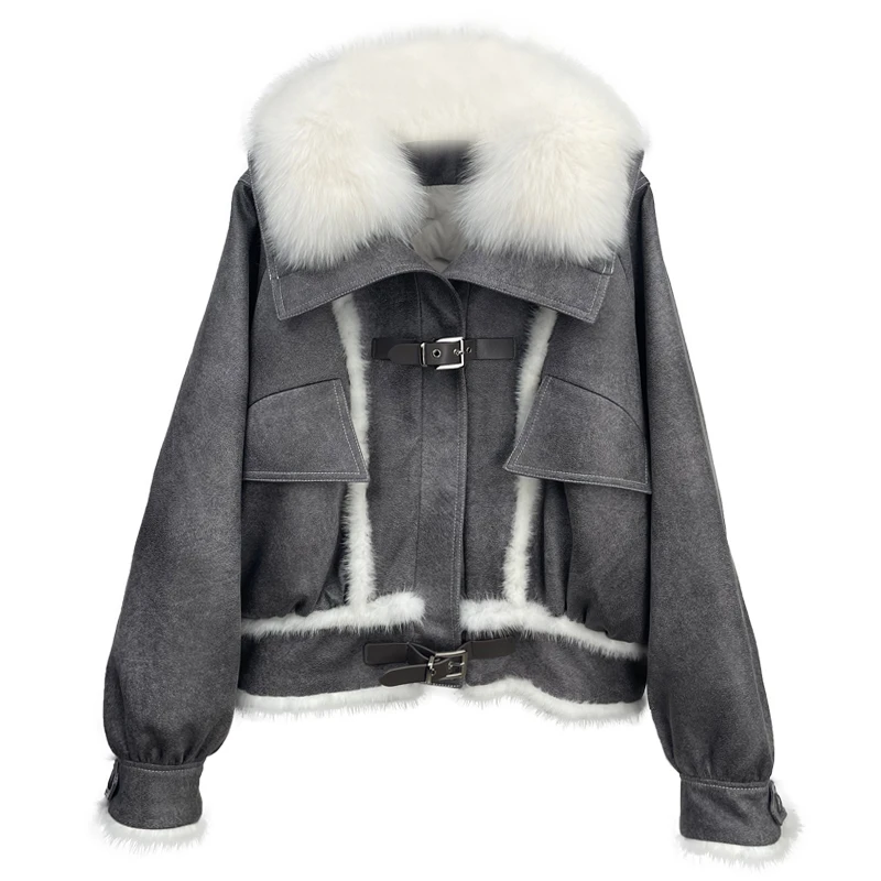 2024新款短外套海宁狐狸毛气质短款时尚百搭女士秋冬牛仔网红加厚