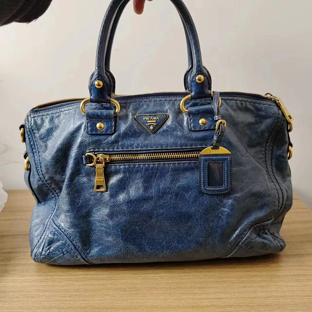 95新  【桔夕天歌】B17 Prada 手提托特包牛仔蓝