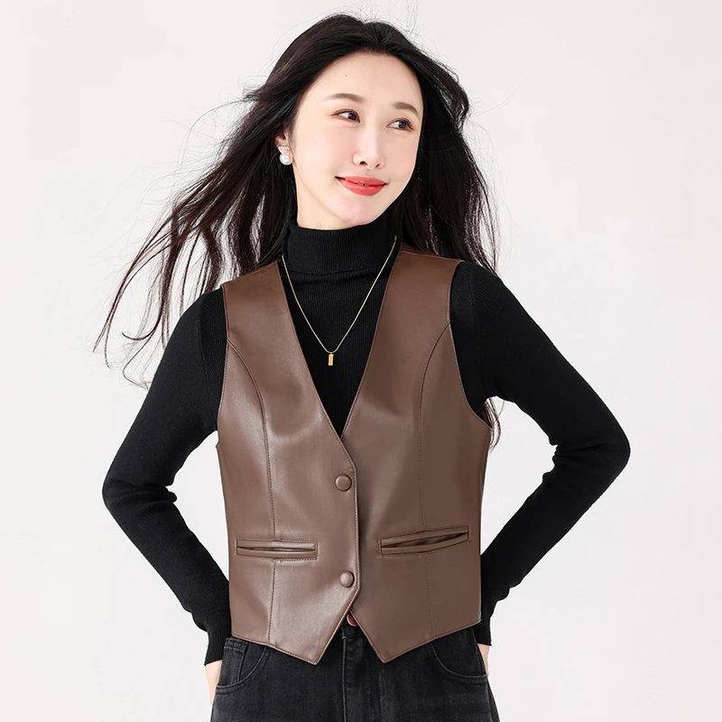 海宁真皮皮衣夹克皮马甲短款女春秋 （绵羊皮） C2312#