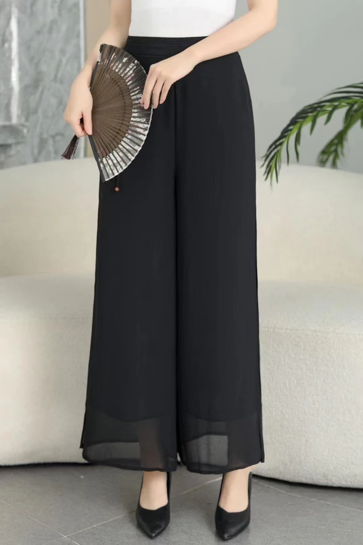 春夏时尚显瘦高腰洋气百搭宽松 垂感松紧腰直筒裤子大码