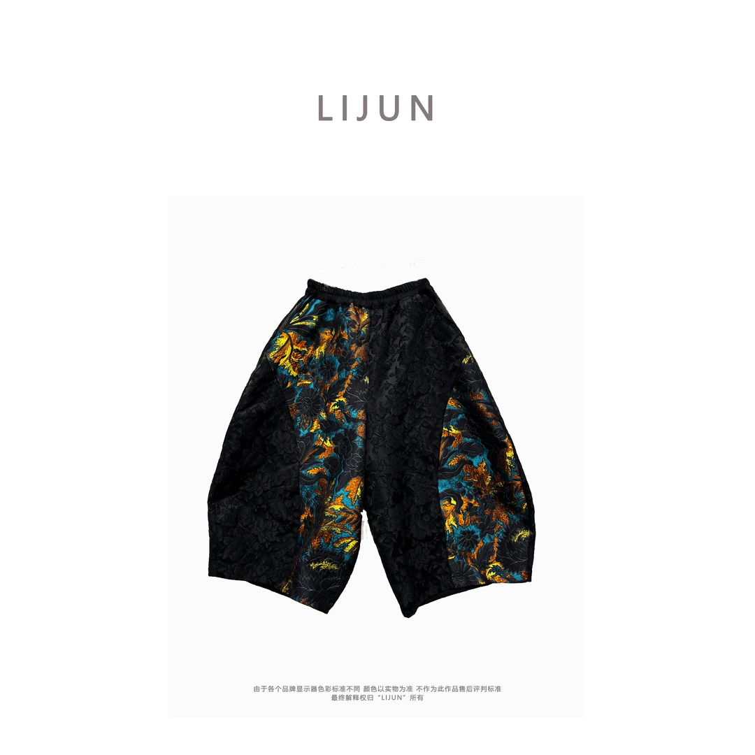 1628篱君秋冬新品刺绣7分裤印花复古重工休闲国风潮流个性女裤