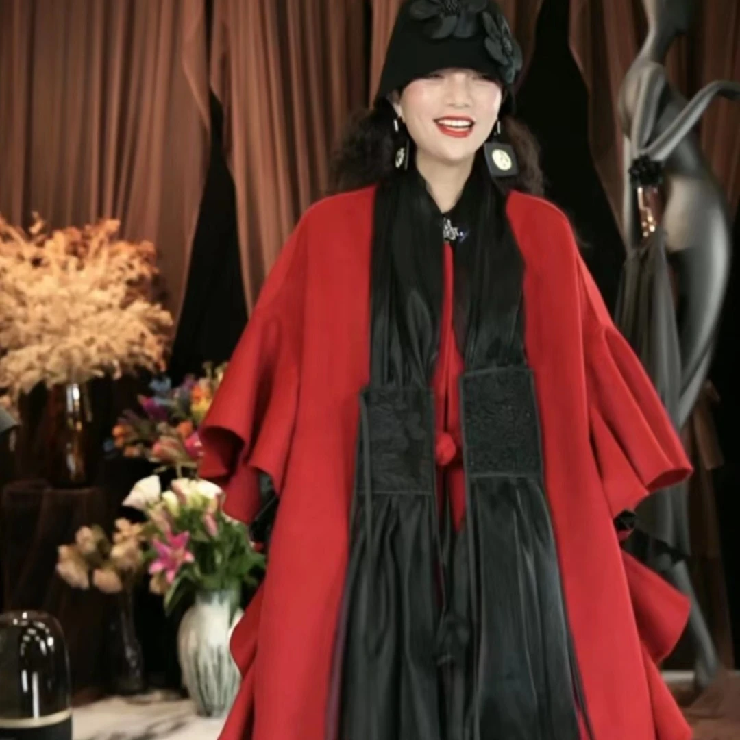 围巾篱君秋冬季国风围巾复古长款中国风提花拼纱气质设计师丝巾