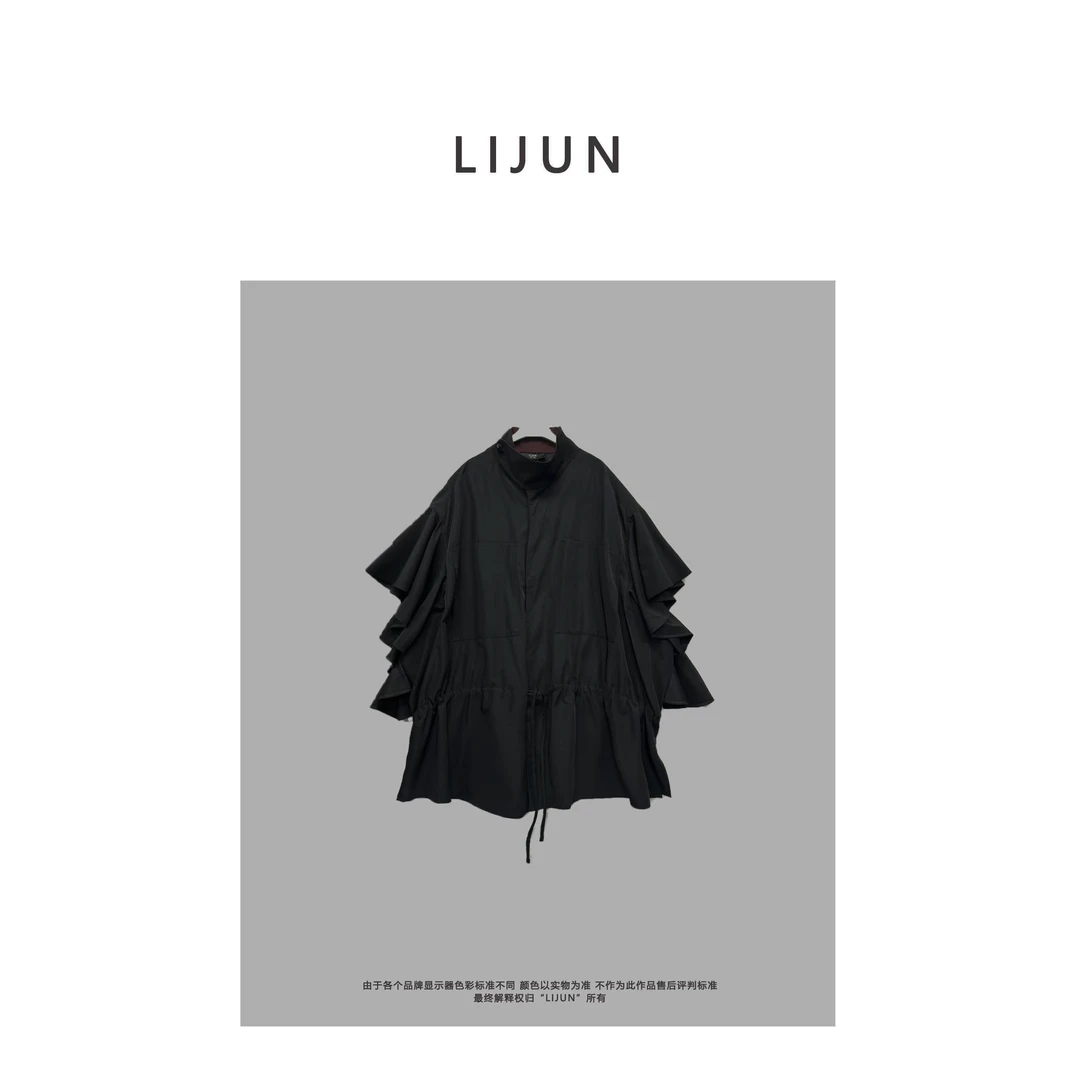 1571篱君秋冬新款时尚简约黑色中长款风衣休闲潮流百搭女士外套