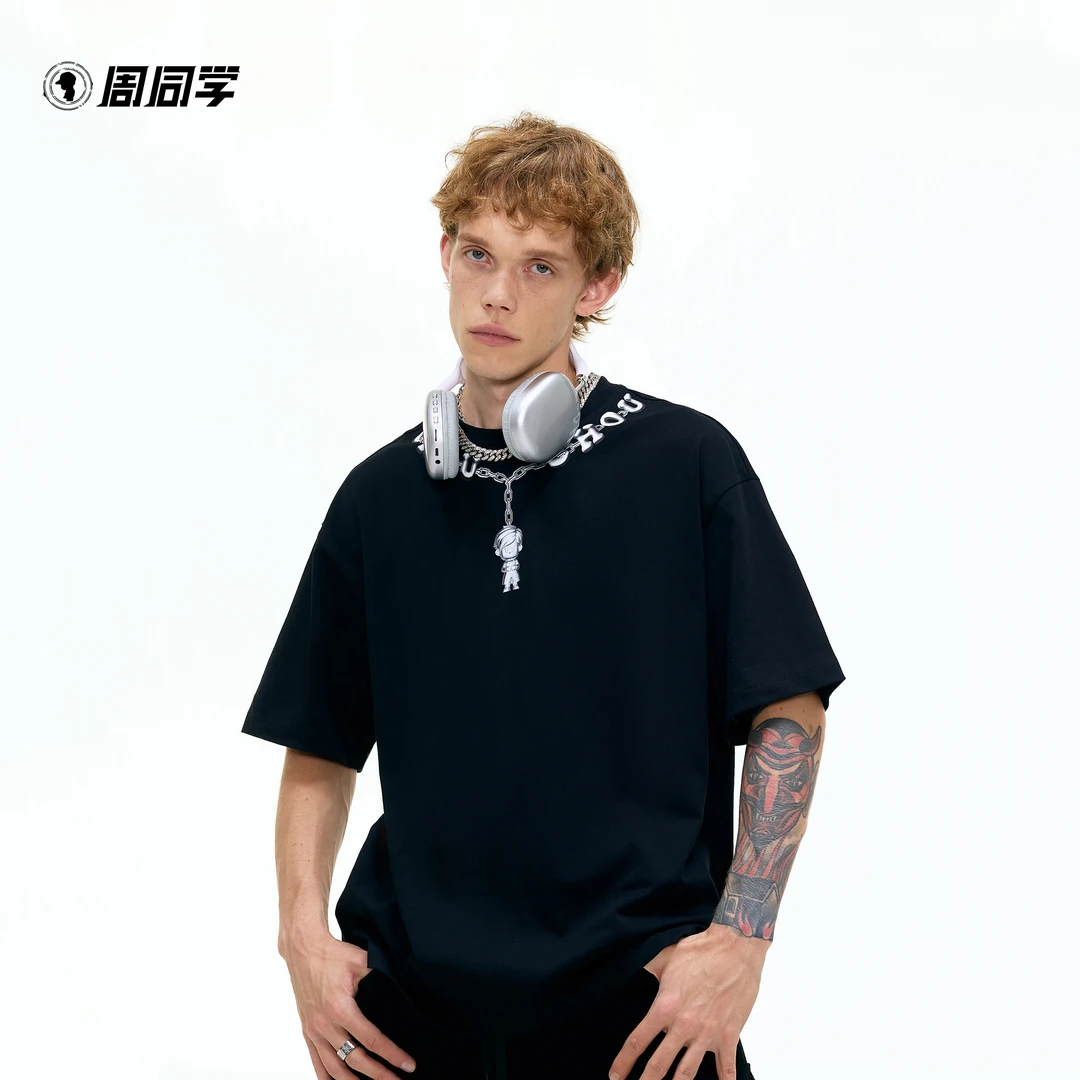 周同学 周杰伦【无与伦比】项链标语字母LOGO数码印花圆领纯棉短袖