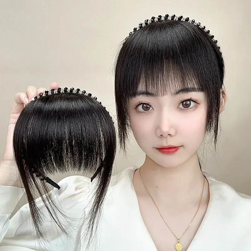 真发女辫子发箍刘海一体前额头帘鬓角遮白发碎齐刘海补发块假发片