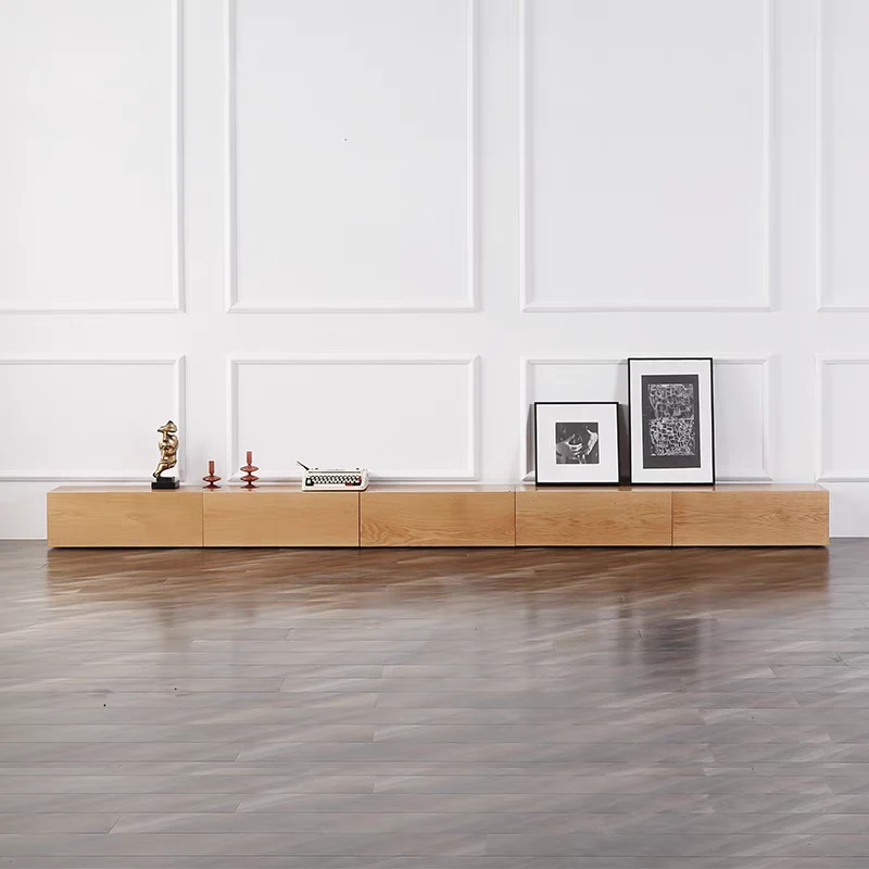 全纯实木落地轻奢白橡木原木色电视柜北欧简约现代客厅小户型地柜