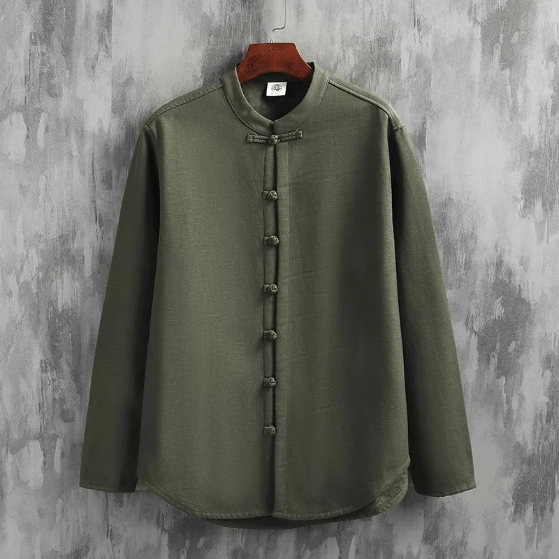 【银狐绒】中国风加绒加厚唐装衬衫男 新中式穿搭 盘扣 棉麻上衣