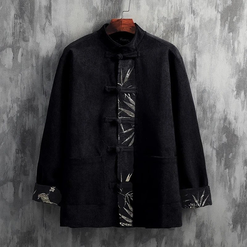 复古文艺 中国风男装撞色灯芯绒唐装外套 新中式穿搭 盘扣 茶禅意