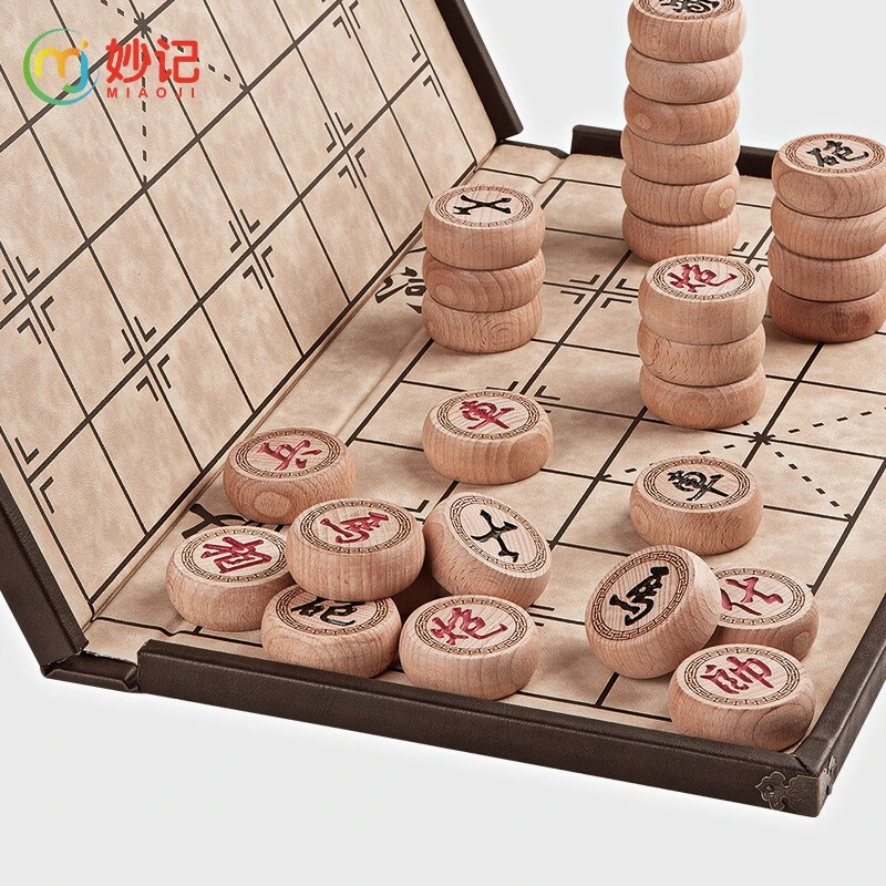 妙记象棋中国象棋实木象棋榉木雕花高档皮革棋盘一体特大号象棋