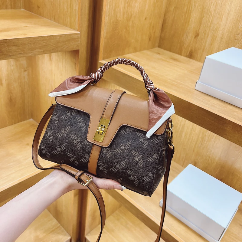 轻奢包包女手提2023新款复古气质潮印花女士小方包单肩斜挎包5569