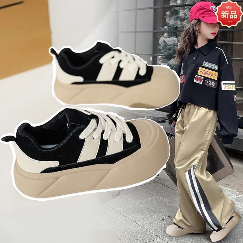 女童板鞋2025潮酷新款爆款德训鞋美拉德面包鞋大头百搭加绒休闲鞋
