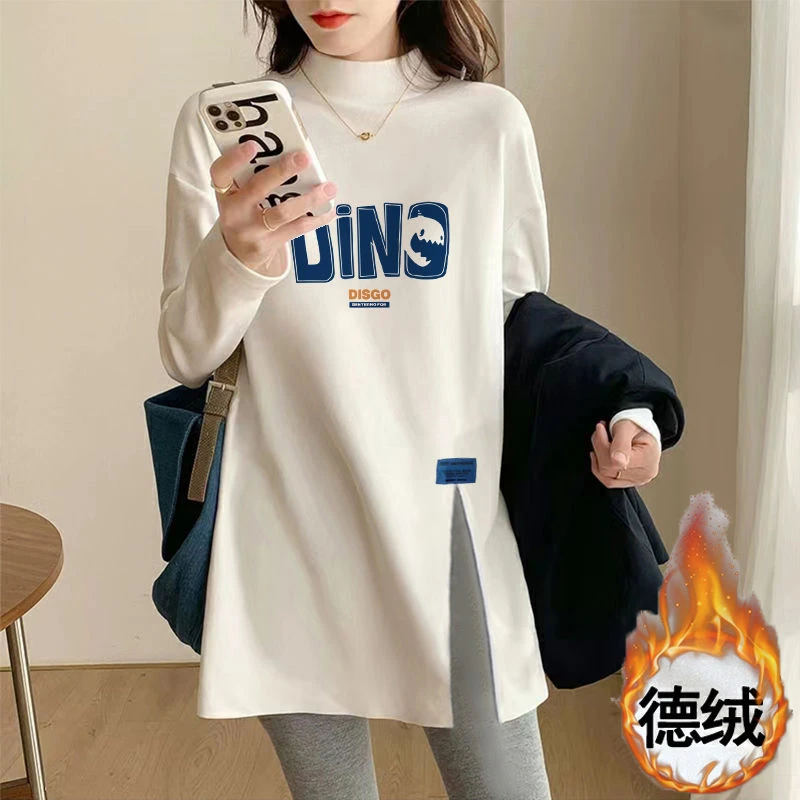 半高领德绒打底衫2023秋冬装中长款上衣女遮屁股洋气女士保暖恤