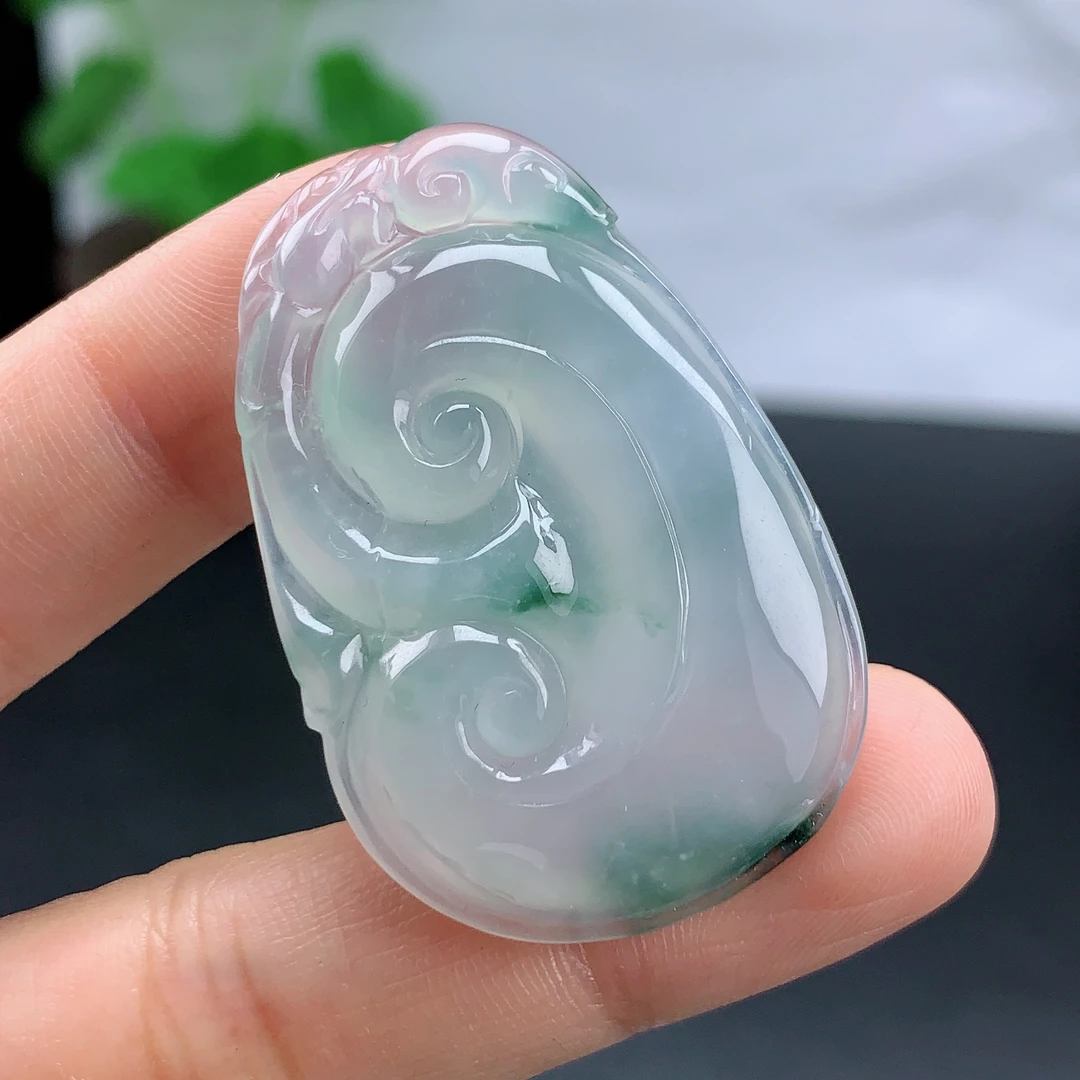 缅甸天然翡翠A货大件厚装冰种飘花吉祥如意吊坠挂件