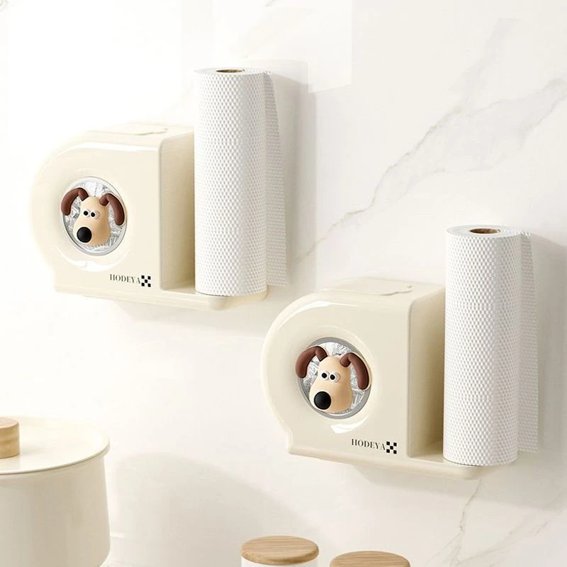 家用奶油风一次性保鲜膜收纳盒创意免打孔壁挂式厨房卫生间纸巾架