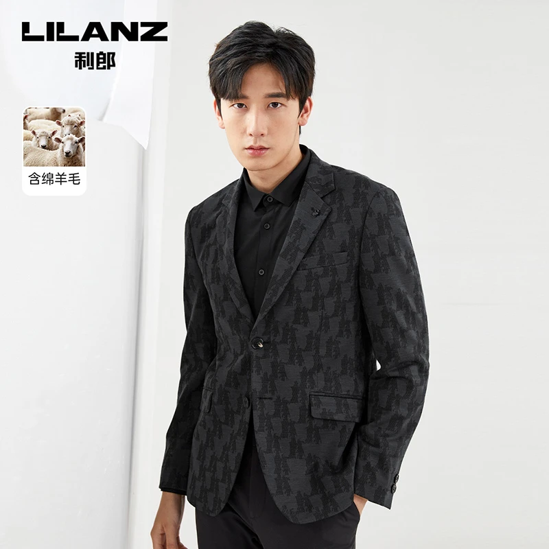 【绵羊毛】利郎官方 休闲西服男士肌理提花2023秋季翻领西装外套