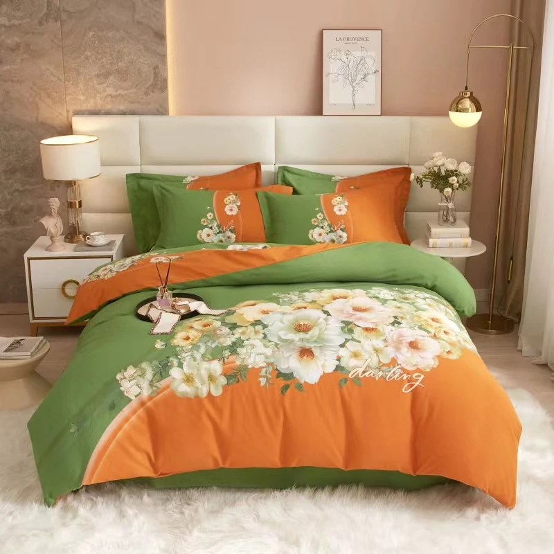 丽人凯 新款100支全棉高支高密纯棉被套大版印花四件套