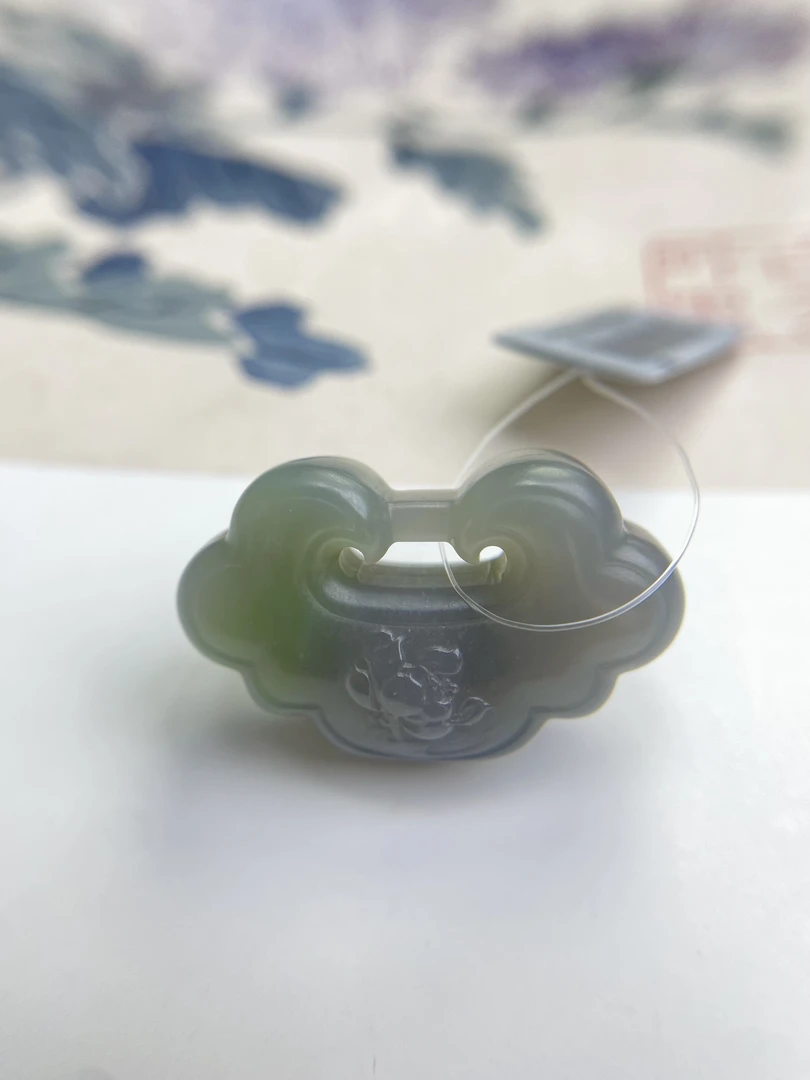 新疆天然正宗和田玉烟紫如意锁【多样性发一条】雕刻手工女款祥云锁