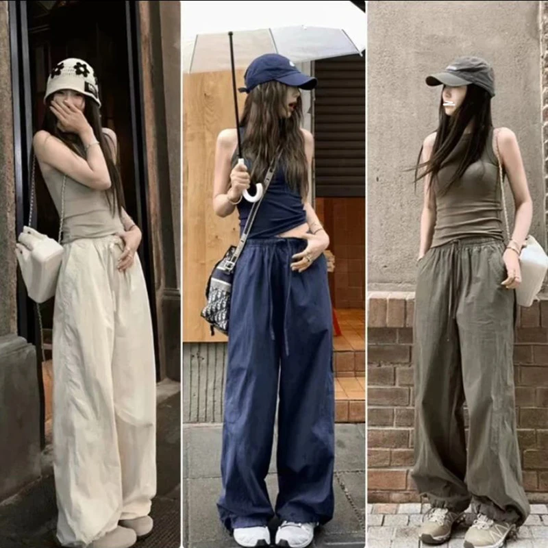 8107# 夏季工字无袖背心＋阔腿工装山本裤夏季抽绳松紧腰裤子