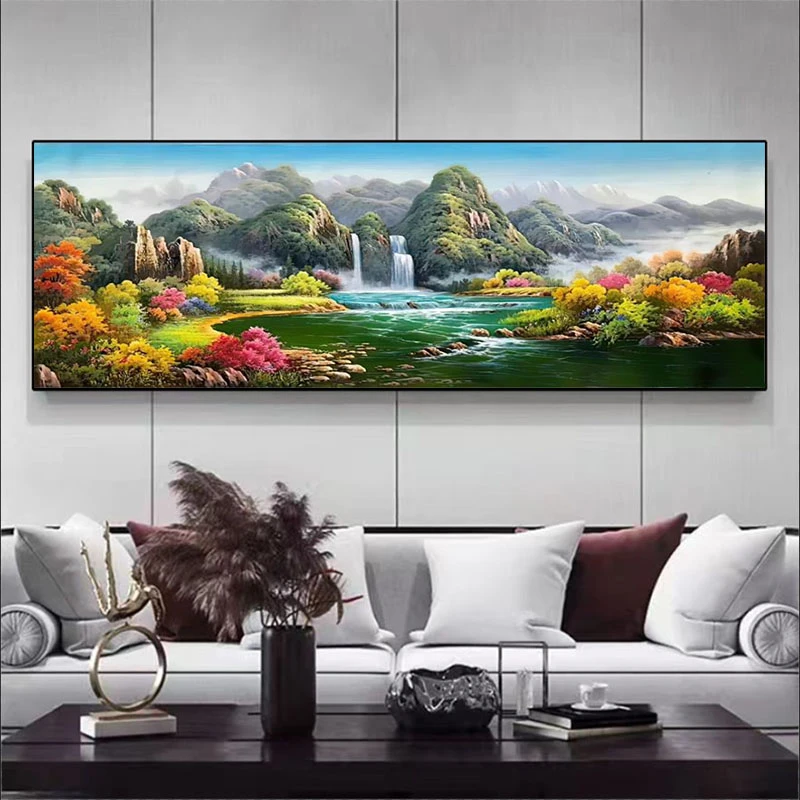 （新中式横幅画)客厅装饰画现代简约沙发背景墙轻奢客厅背景墙挂画