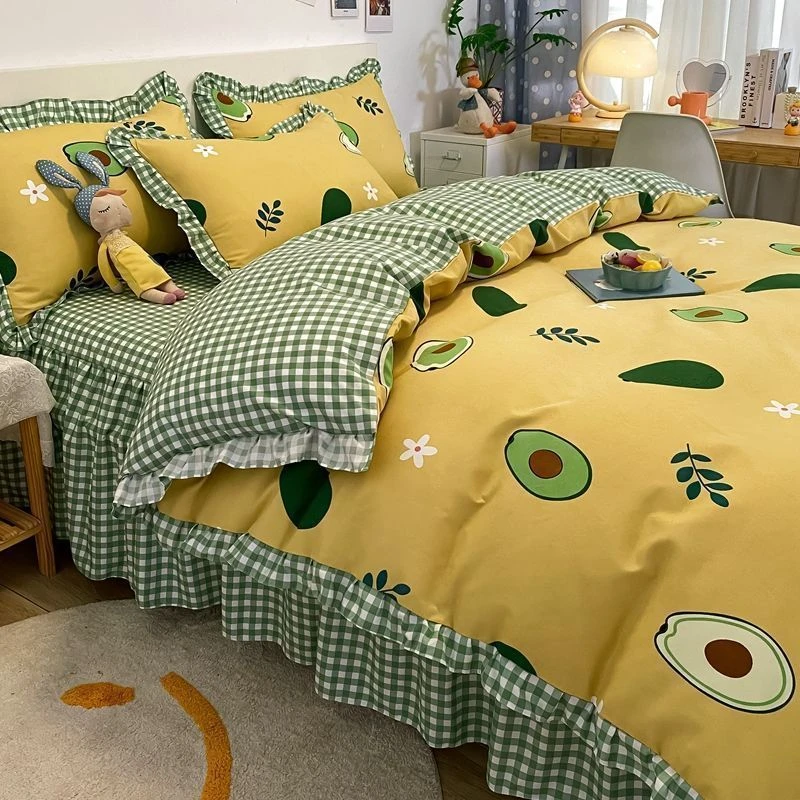 100%加厚亲肤四件套四季韩版床裙被套公主风学生宿舍床单三件套