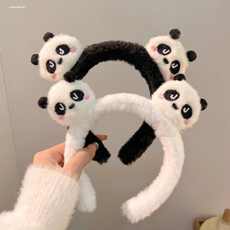 毛绒熊猫发箍时尚少女头箍质感显白头饰防滑发饰气质精致甜妹压发