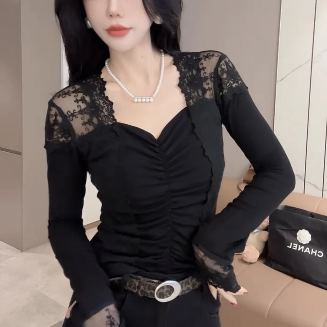 秋冬新款双侧蕾丝修身显瘦打底衫【好物推荐】