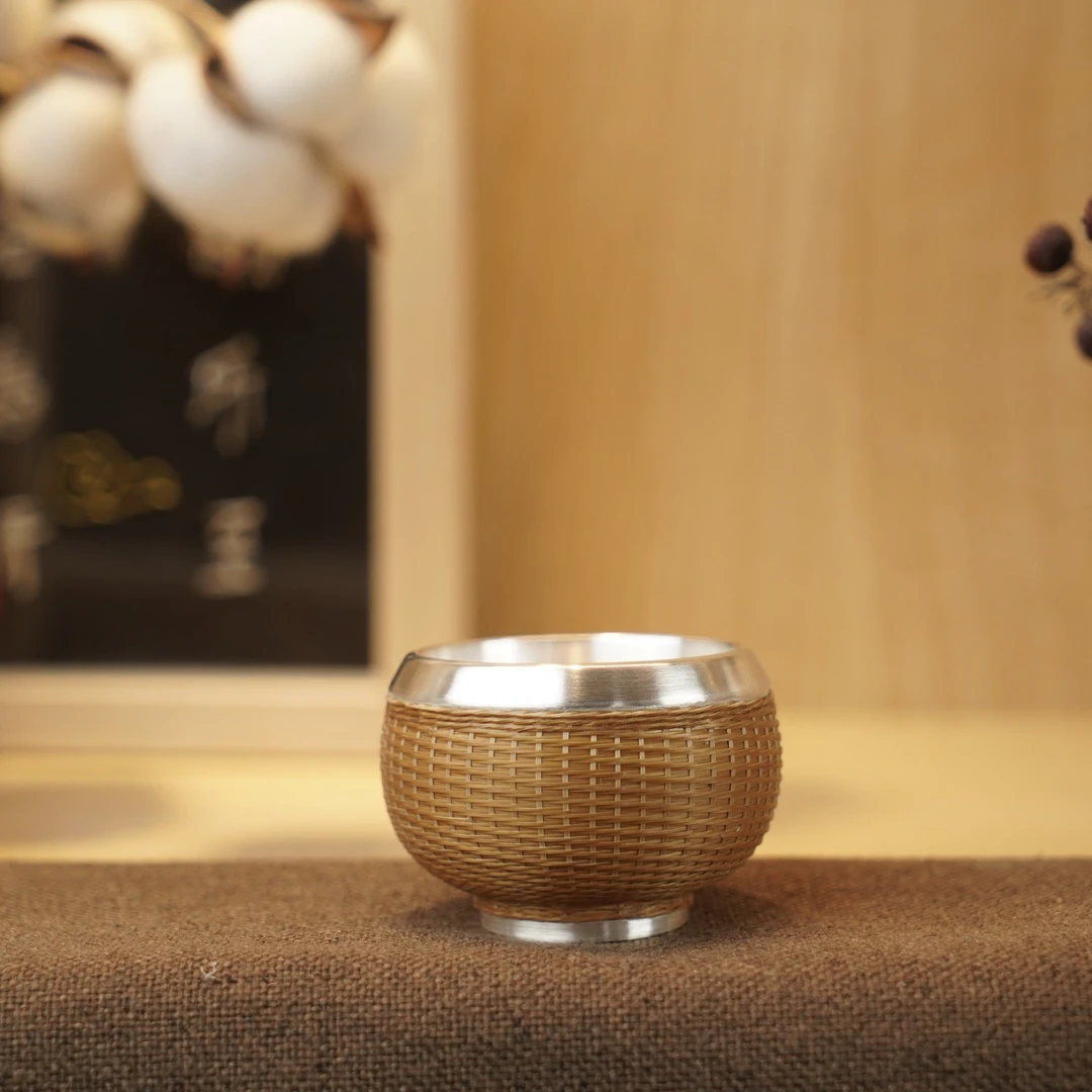 【寸六十】竹编银杯  足银999喝茶复纯手工送礼复古高档YB-001