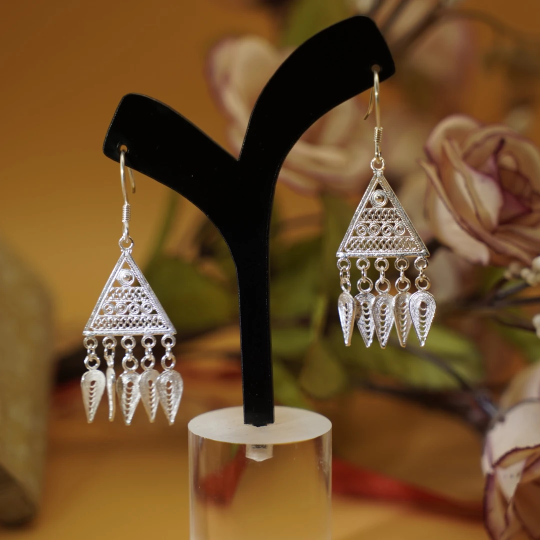 925银耳饰 【寸六十】三角形耳坠 气质百搭民族风素款长款