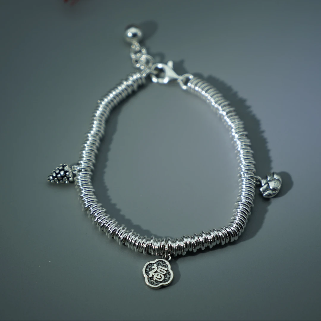 925银手链 【寸六十】福字松果盘缠手串 32克气质百搭个性NSSC-076