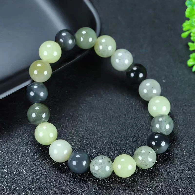 天然和田玉点墨黄口多宝手串卡10mm单圈玉手串女士素圈时尚朴素