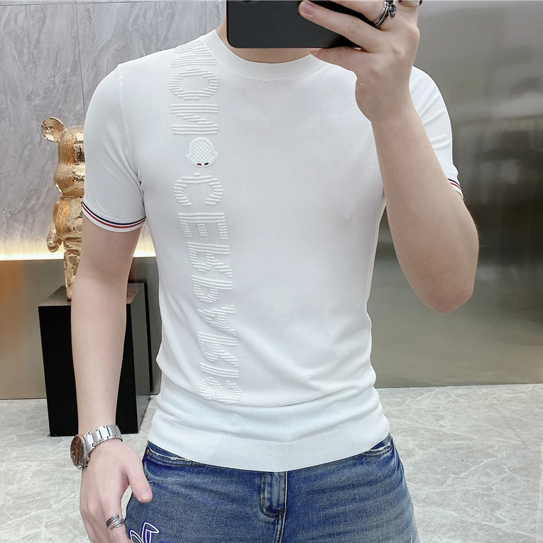 欧货轻奢高品质秋款短袖男毛衣半袖T恤厚款上衣打底衫针织冰丝潮