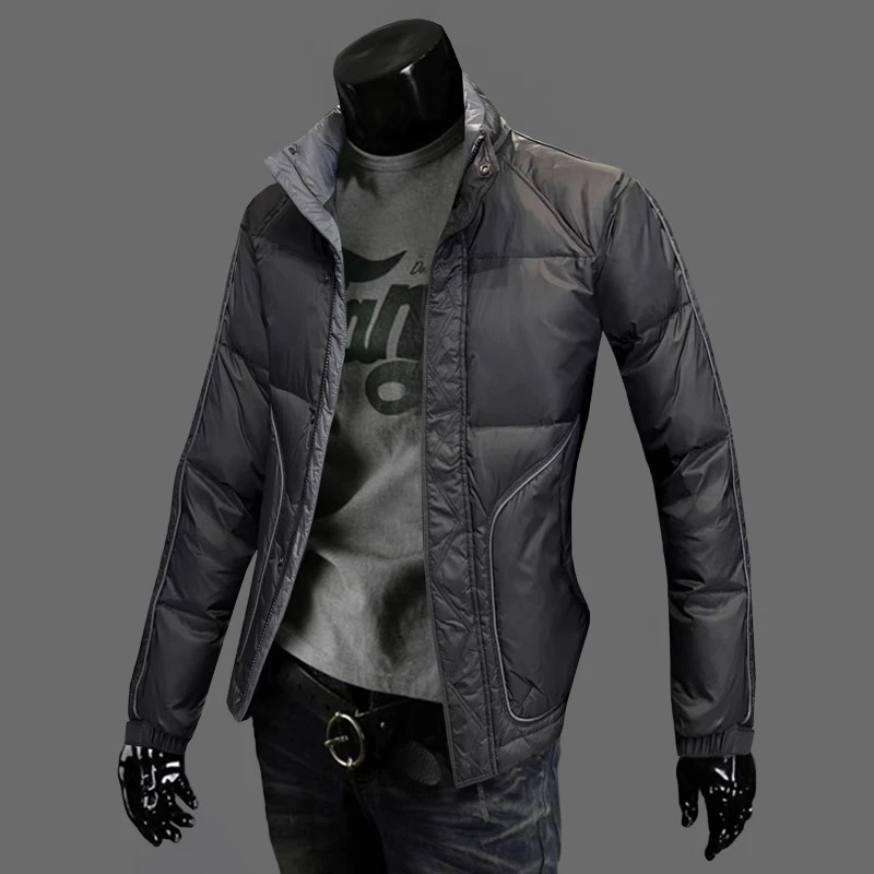 羽绒服男冬季短款拼色立领工装保暖轻便简约大码防寒羽绒外套8013