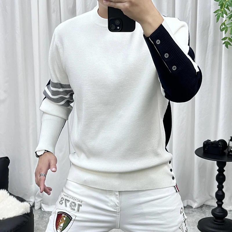 高品质秋冬款长袖针织毛衣圆领加厚保暖男士百搭修身打底衫78172