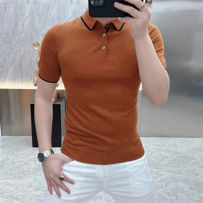 欧货轻奢高品质秋款半袖针织毛衣百搭春秋男士休闲POLO短袖T恤潮