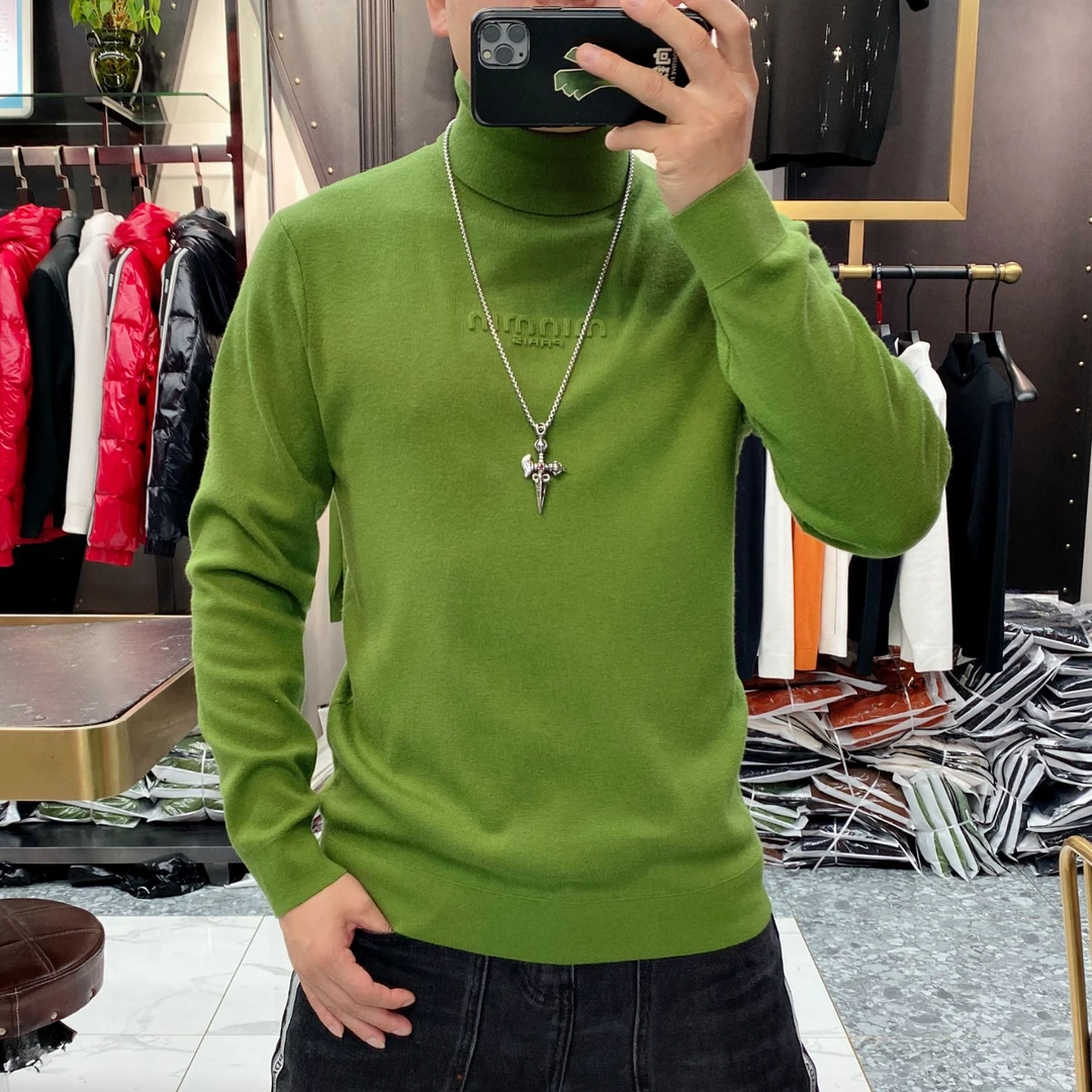 高品质秋冬款长袖针织毛衣高领加厚保暖男士百搭修身打底衫潮6702